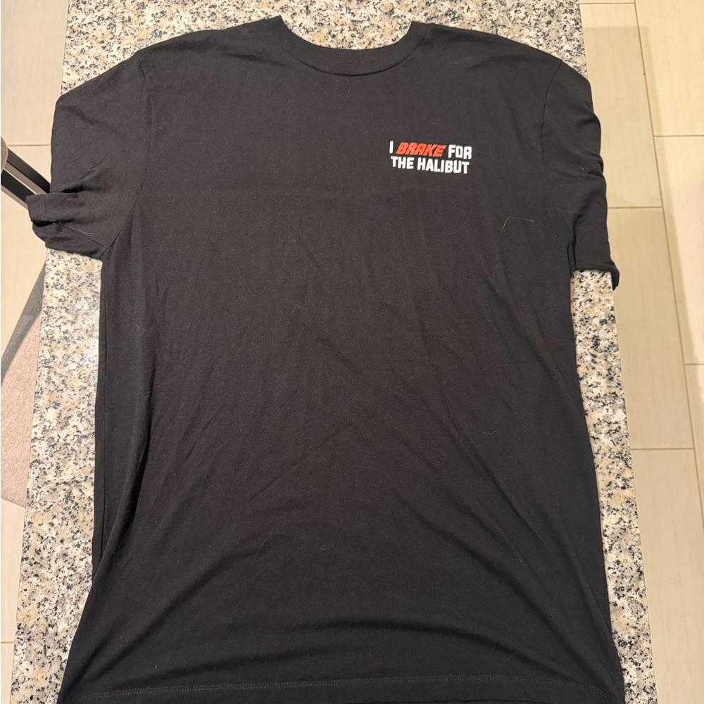 Black 'I Brake for the Halibut' Tee